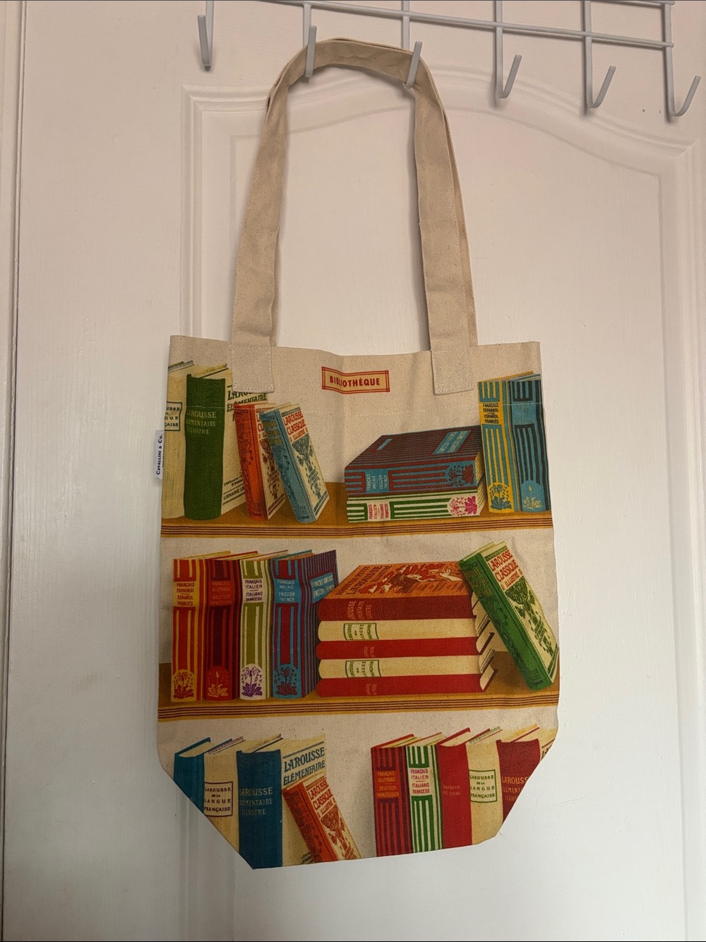Canvas Bookprint Tote Bag in Cream by